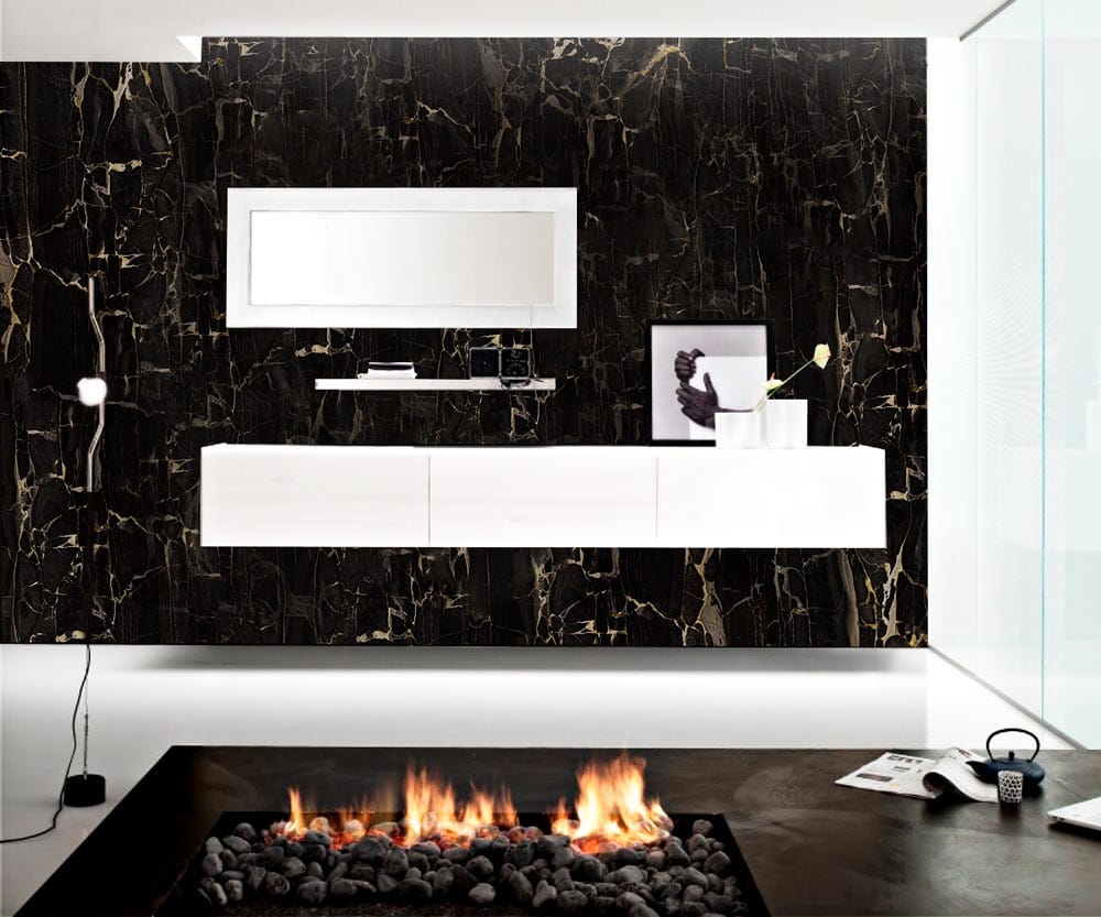 Mármol negro - Vulcano - Black marble - Mármol con vetas doradas - Marble with golden veins